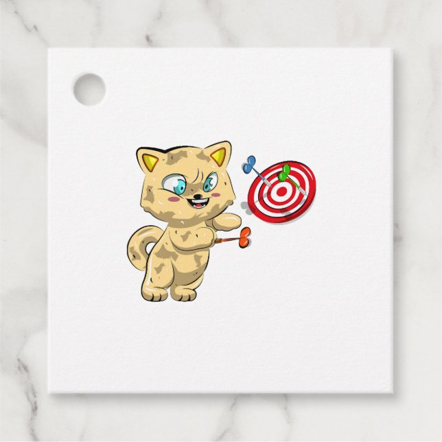 Cat Playing Darts Favour Tags (Front)