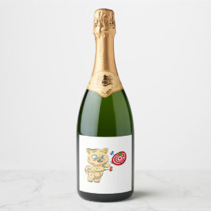 Cat Playing Darts Sparkling Wine Label