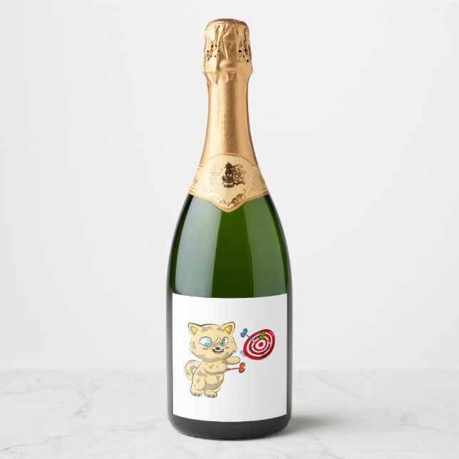 Cat Playing Darts Sparkling Wine Label (Front)