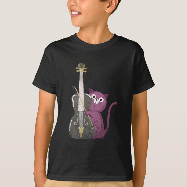 cat playing double bass   T-Shirt (Front)
