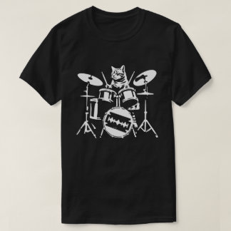 Cat Playing Drums 90s Grunge Punk Rock & Roll T-Shirt