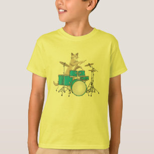 Cat Playing Drums, Blue - Drummer T-shirt