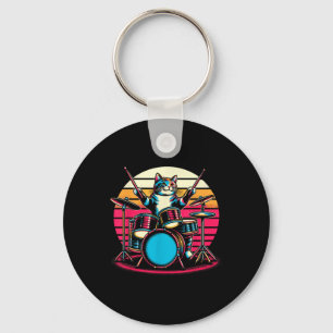 Cat Playing Drums Drummer Novelty Music Lover Funn Key Ring