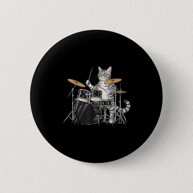 Cat Playing Drums Drumset Drumkit Drumming Drum Dr 6 Cm Round Badge (Front)