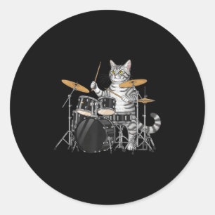 Cat Playing Drums Drumset Drumkit Drumming Drum Dr Classic Round Sticker