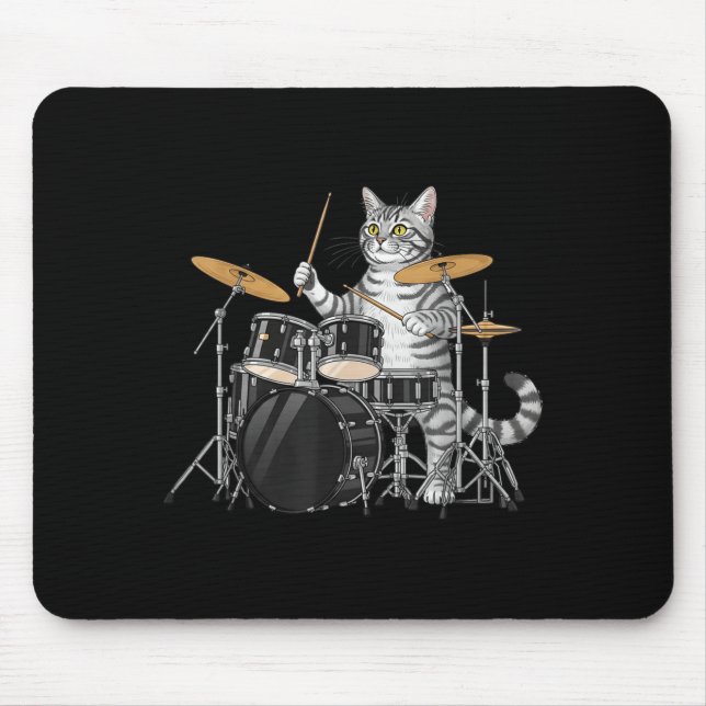 Cat Playing Drums Drumset Drumkit Drumming Drum Dr Mouse Mat (Front)