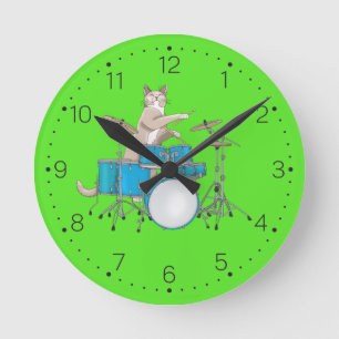 Cat Playing Drums - Wall Clock With Numbers