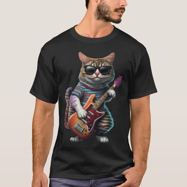 Cat Playing Electric Guitar  Animal Cat  Guitar  1 T-Shirt (Front)