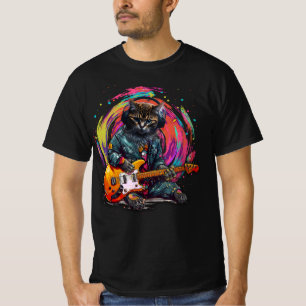 Cat Playing Electric Guitar Rock Heavy Metal Music T-Shirt