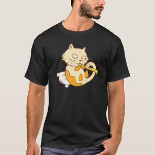 Cat Playing Flute Cool Wind Instrument T-Shirt