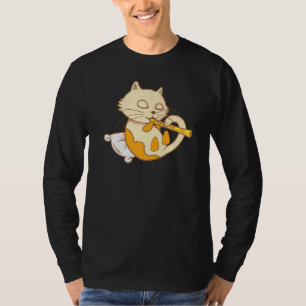 Cat Playing Flute Cool Wind Instrument T-Shirt