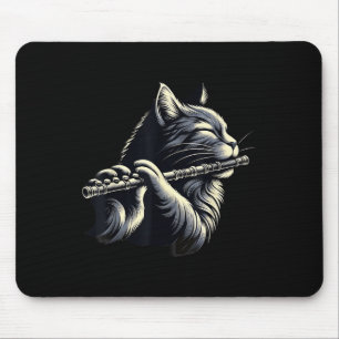 Cat Playing Flute Musician Cats Lover Mouse Mat