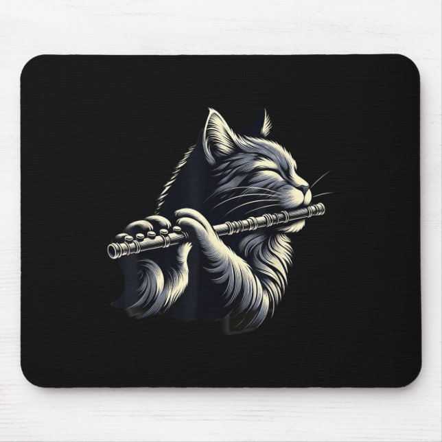 Cat Playing Flute Musician Cats Lover  Mouse Mat (Front)
