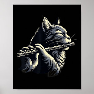 Cat Playing Flute Musician Cats Lover  Poster