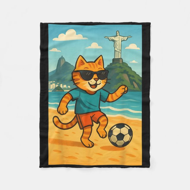 Cat Playing Football Cute Sport Rio De Janeiro Bra Fleece Blanket (Front)