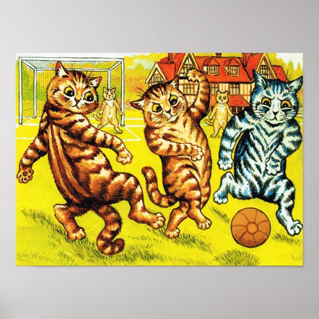 Cat Playing Football, Louis Wain Poster (Front)