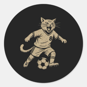 Cat Playing Footll Soccer Classic Round Sticker