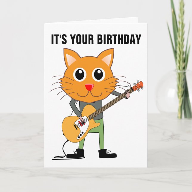 CAT PLAYING GUITAR BIRTHDAY CARDS (Front)