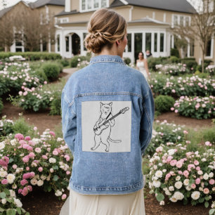 Cat playing guitar Denim Jean Jacket