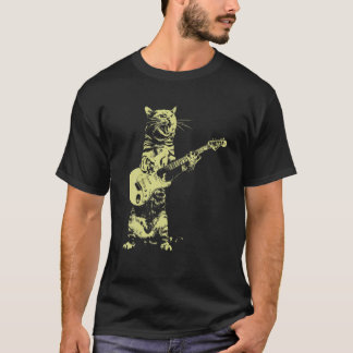 Cat Playing Guitar Funny Guitarist Kitten Musician T-Shirt