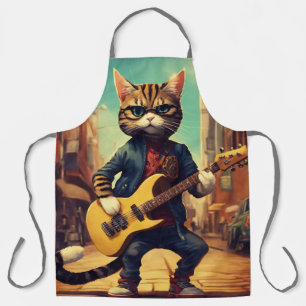 CAT PLAYING GUITAR FUNNY KITCHEN APRONS