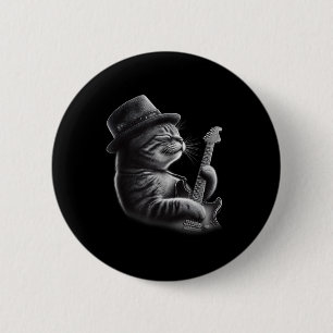 Cat Playing Guitar - Funny Rock Music Guitar Cat 6 Cm Round Badge