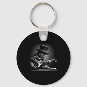 Cat Playing Guitar - Funny Rock Music Guitar Cat F Key Ring