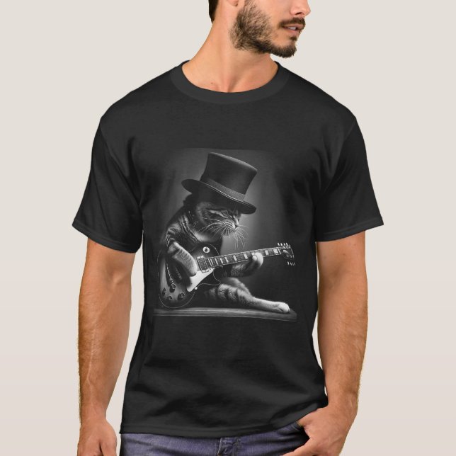 Cat Playing Guitar - Funny Rock Music Guitar Cat F T-Shirt (Front)