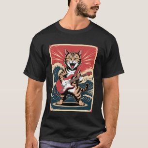 Cat Playing Guitar Men Women Distressed Rock and R T-Shirt