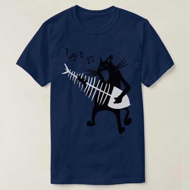 Cat Playing Guitar Music Lover Rock Roll Christmas T-Shirt (Design Front)