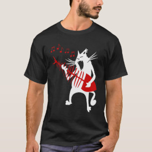 Cat Playing Guitar Music Rock Roll Christmas T-Shirt