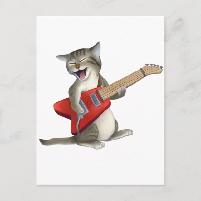 Cat Playing Guitar Postcard (Front)