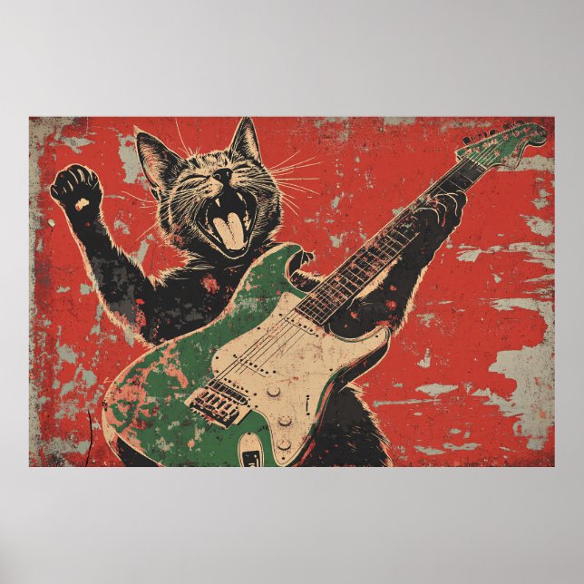 CAT PLAYING GUITAR POSTER (Front)