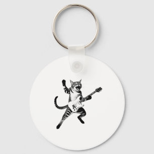 Cat Playing Guitar Rock And Roll Band Men Women Ki Key Ring