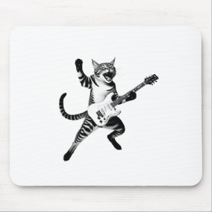 Cat Playing Guitar Rock And Roll Band Men Women Ki Mouse Mat