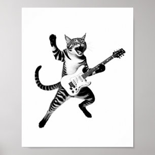Cat Playing Guitar Rock And Roll Band Men Women Ki Poster
