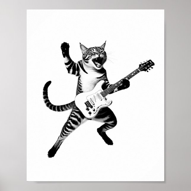 Cat Playing Guitar Rock And Roll Band Men Women Ki Poster (Front)