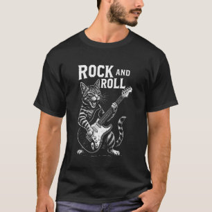 Cat Playing Guitar Rock and Roll Funny Music Lover T-Shirt