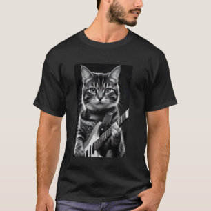 Cat Playing Guitar Rock and Roll Heavy Metal Music T-Shirt