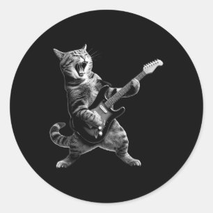 Cat Playing Guitar Rock And Roll Rock Star For Men Classic Round Sticker