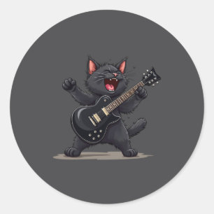 Cat Playing Guitar Rock And Roll Rock Star Funny  Classic Round Sticker