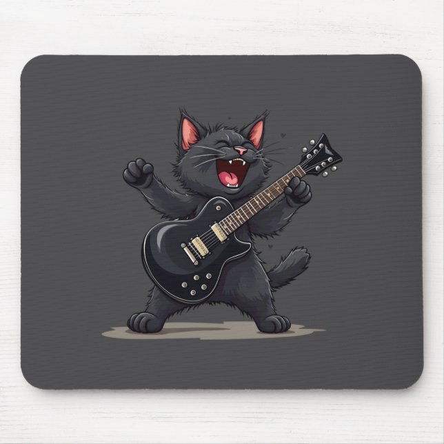 Cat Playing Guitar Rock And Roll Rock Star Funny  Mouse Mat (Front)