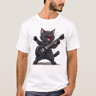 Cat Playing Guitar Rock and Roll Rock Star Funny  T-Shirt