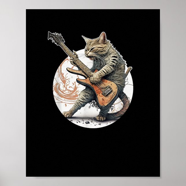 Cat Playing Guitar  Rock Cat  Heavy Metal Cat  Mus Poster (Front)