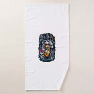 Cat Playing Guitar Rock & Roll 80s 90s Rock Band C Bath Towel