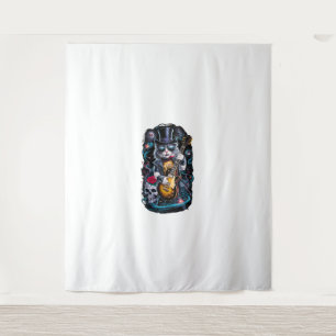 Cat Playing Guitar Rock & Roll 80s 90s Rock Band C Tapestry