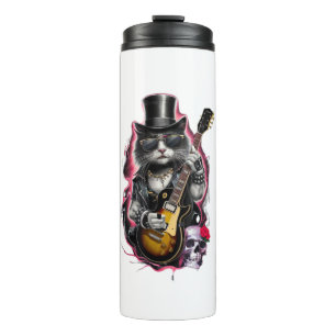 Cat Playing Guitar Rock & Roll 80s 90s Rock Band C Thermal Tumbler