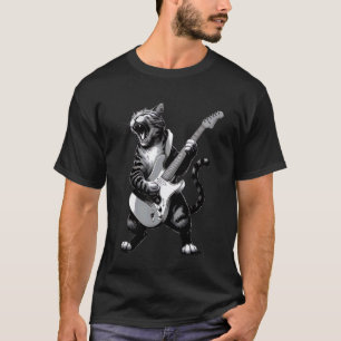 Cat Playing Guitar Rock Star Music Lover Funny T-Shirt