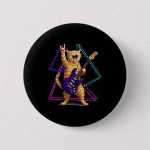 Cat Playing Guitar Rock Star Rock And Roll Men Wom 6 Cm Round Badge