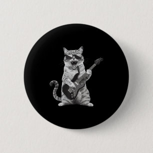 Cat Playing Guitar Rock Star Rock And Roll Men Wom 6 Cm Round Badge